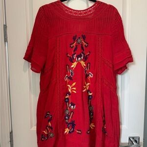 Free People Red Embroidered Dress